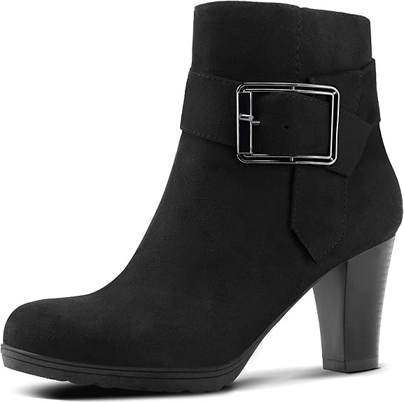 mysoft Women's Booties with Heel, Chunky Stacked Heel Zipper Ankle Boots for Ladies | Amazon (US)