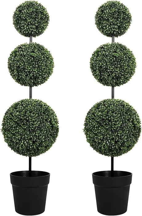 VIVATREES 4FT UV-Resistant Artificial Triple Ball Boxwood Topiary Set of 2, All-Weather Outdoor &... | Amazon (US)