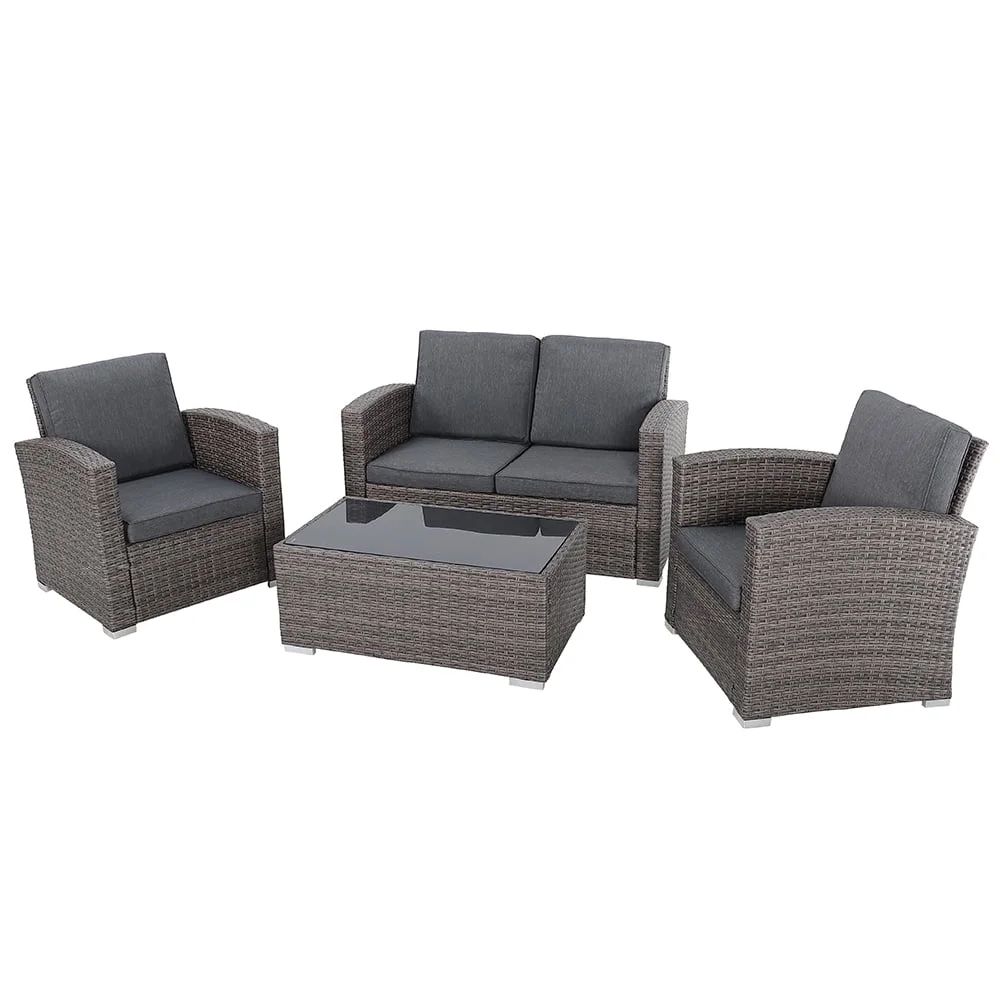 JOIVI 4 Pieces Outdoor Sectional PE Rattan Conversation Sofa Set with Gray Wicker, Dark Gray Cush... | Walmart (US)