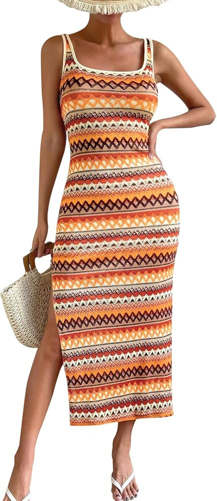 PRETTYGARDEN Tank Dress for Women 2025 Summer Casual Striped Maxi Dresses Fitted Square Neck Beac... | Amazon (US)