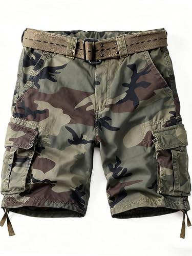 AKARMY Men's Cargo Shorts Relaxed Fit Camo Short Outdoor Multi-Pocket Cotton Work Casual Shorts with No Belt 8062 C29 Camo 36 | Amazon (US)