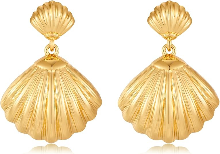 Gold Shell Dangle Earrings for Women Seashell Dangle Drop Earrings for Women Beach Earrings Summe... | Amazon (US)