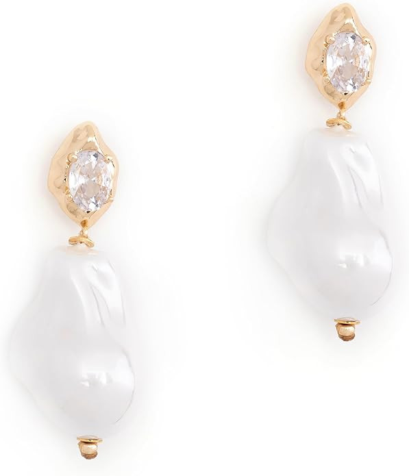 Artistic Simulated White Pearl Stacked Stud and Baroque Pearl Drop Earring in Yellow Tone Brass -... | Amazon (US)