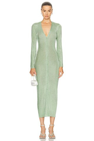 SER.O.YA Phyllis Metallic Knit Cardigan Dress in Sage | FWRD | FWRD 