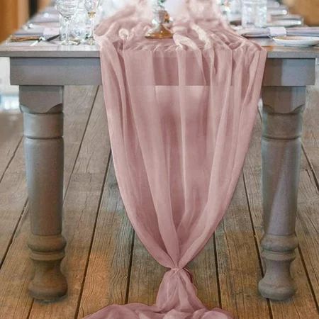 Coolmade 10Ft Pink Chiffon Sheer 29x120 Inches Table Runner for Wedding Rustic Boho Wedding Party Br | Walmart (US)