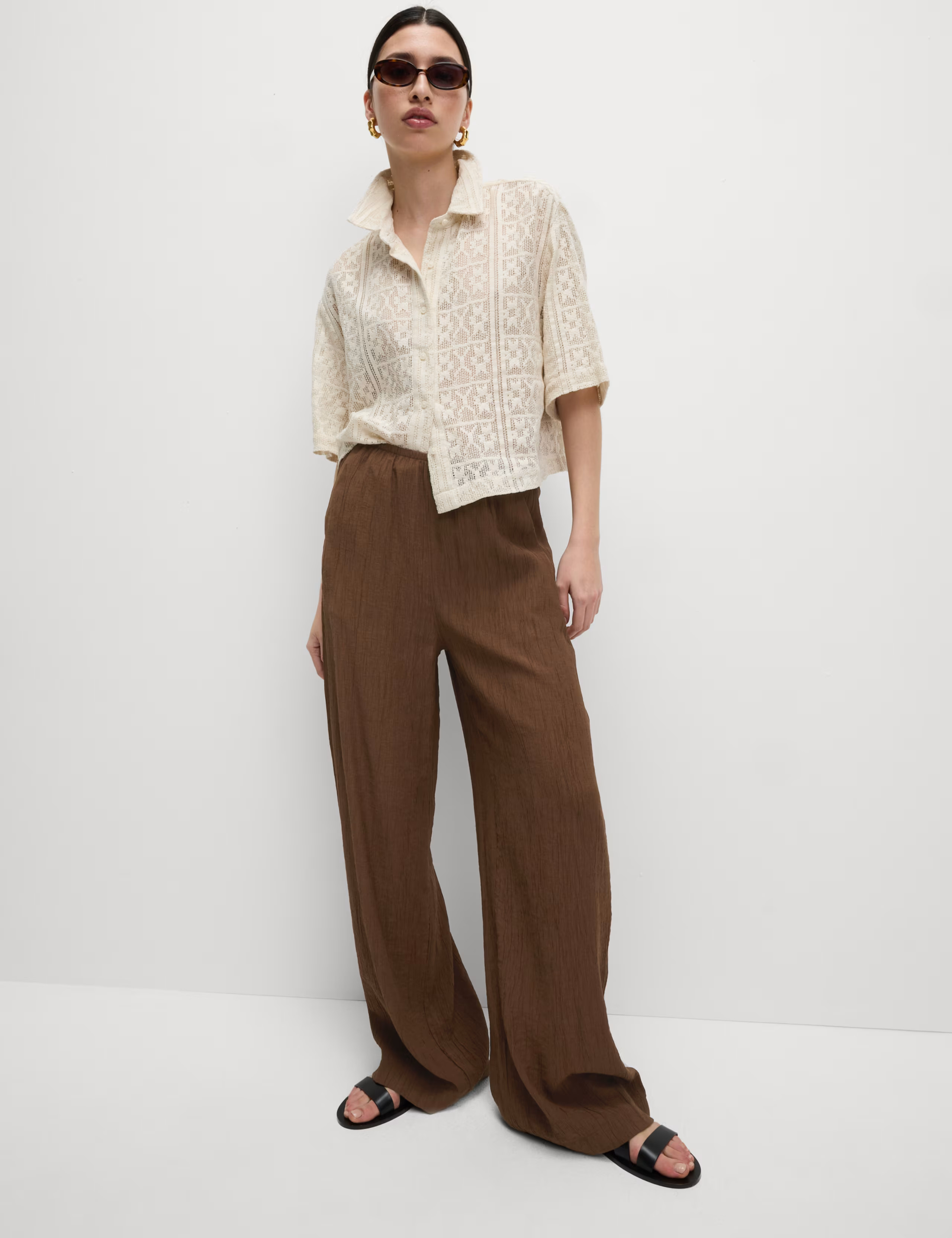 Viscose Rich Crinkle Elasticated Waist Wide Leg Trousers | Marks & Spencer (UK)