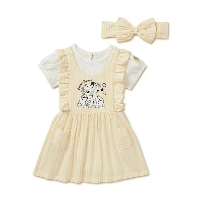 Disney 101 Dalmatians Baby Girls Pinafore Dress, Bodysuit and Headband, 3-Piece Set, Sizes 0-24 M... | Walmart (US)