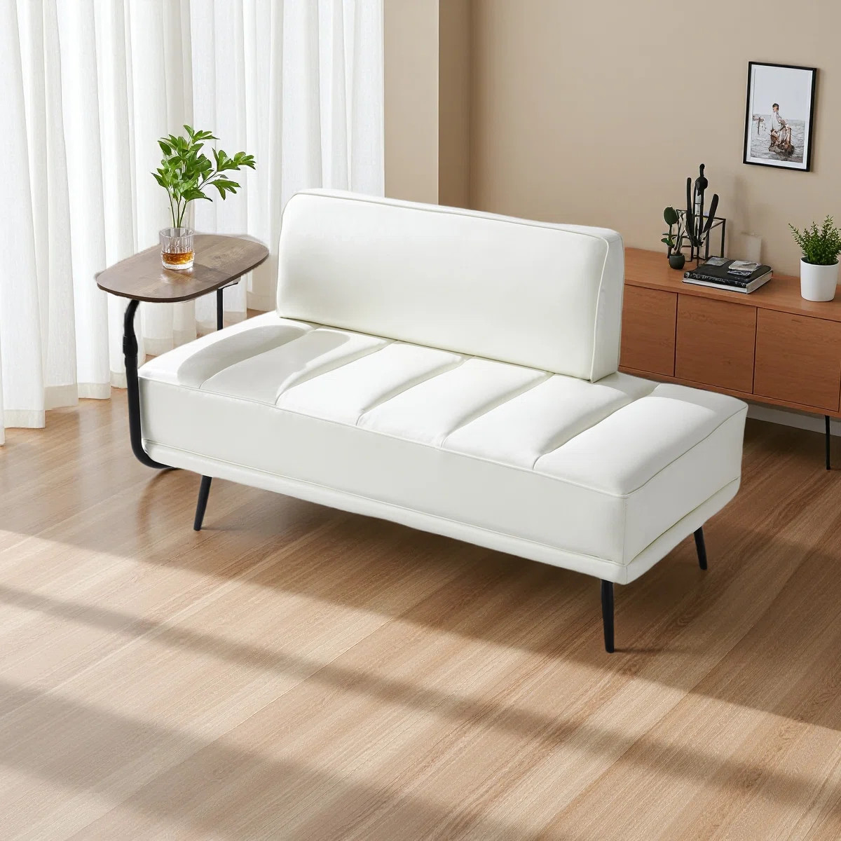 55"Inch Width Modern End Of Bed Bench, Faux Leather Upholstered With Side Table, 360-Degree Swive... | Wayfair North America