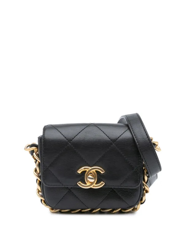 CHANEL Pre-Owned 2021-2024 Mini Quilted Calfskin Framing Chain Flap Crossbody Bag | Black | FARFE... | Farfetch Global