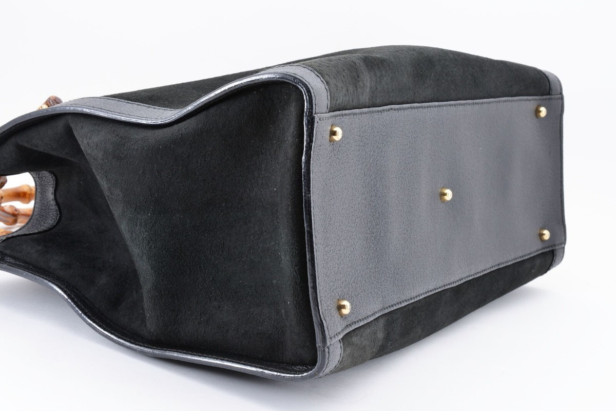 Vintage GUCCI Diana Bamboo Hand Tote Bag Handle Black Suede Leather From JAPAN | eBay US