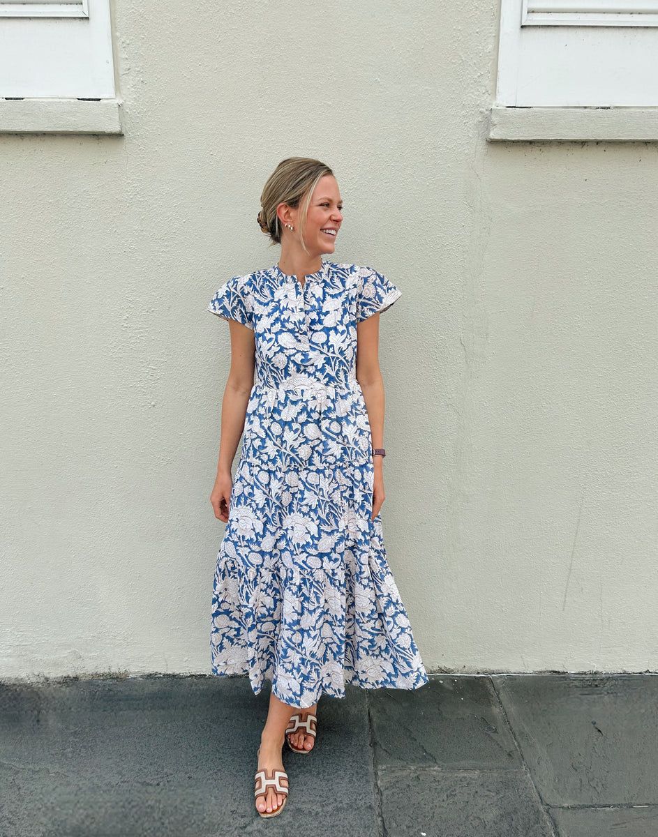 Folly Midi Dress Short Sleeve Williamsburg Blue | Madison Mathews