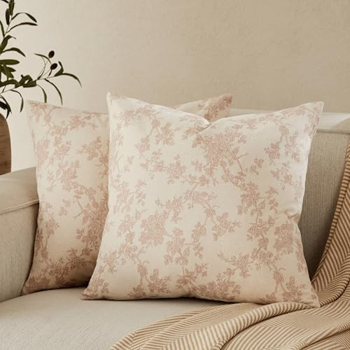 YZJZEDS 100% Cotton French Pastoral Throw Pillow Covers Set of 2, 16x16 Inch Taupe Farmhouse Decorative Cushion Covers for Sofa Bed Living Room Home Decor | Amazon (US)