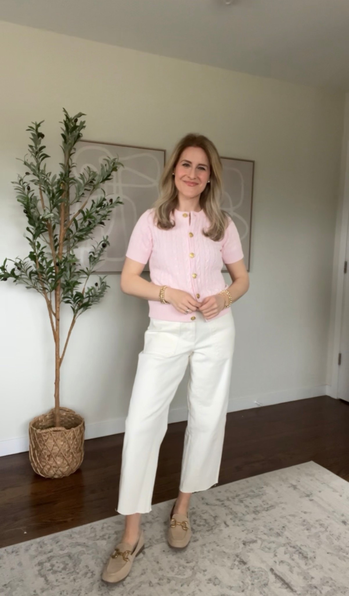 Walmart short sleeve sweater with gold button detail, well made dressy option for spring events or the office. Runs small, I went up one size from a small to a medium. #walmartfashion 

#LTKOver40