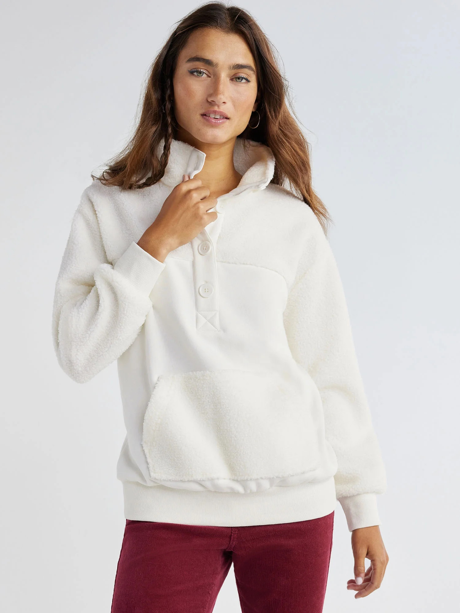 Time and Tru Women's French Terry and Faux Sherpa Pullover Top, Sizes XS-XXXL | Walmart (US)