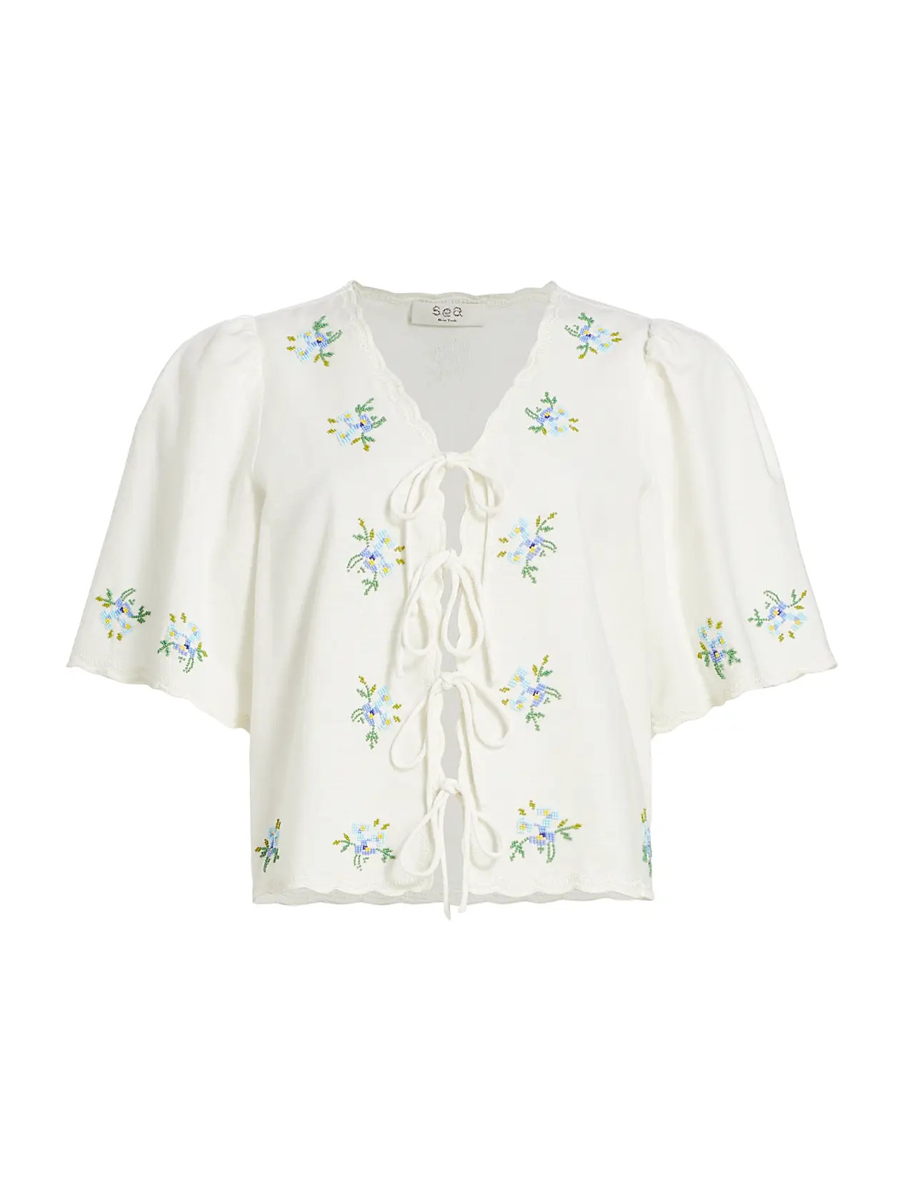 Tania Floral Beaded Tie-Front Top | Saks Fifth Avenue