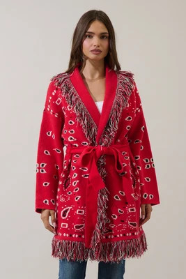 Vidalia Bandana Fringe Wrap Cardigan | Sugarlips