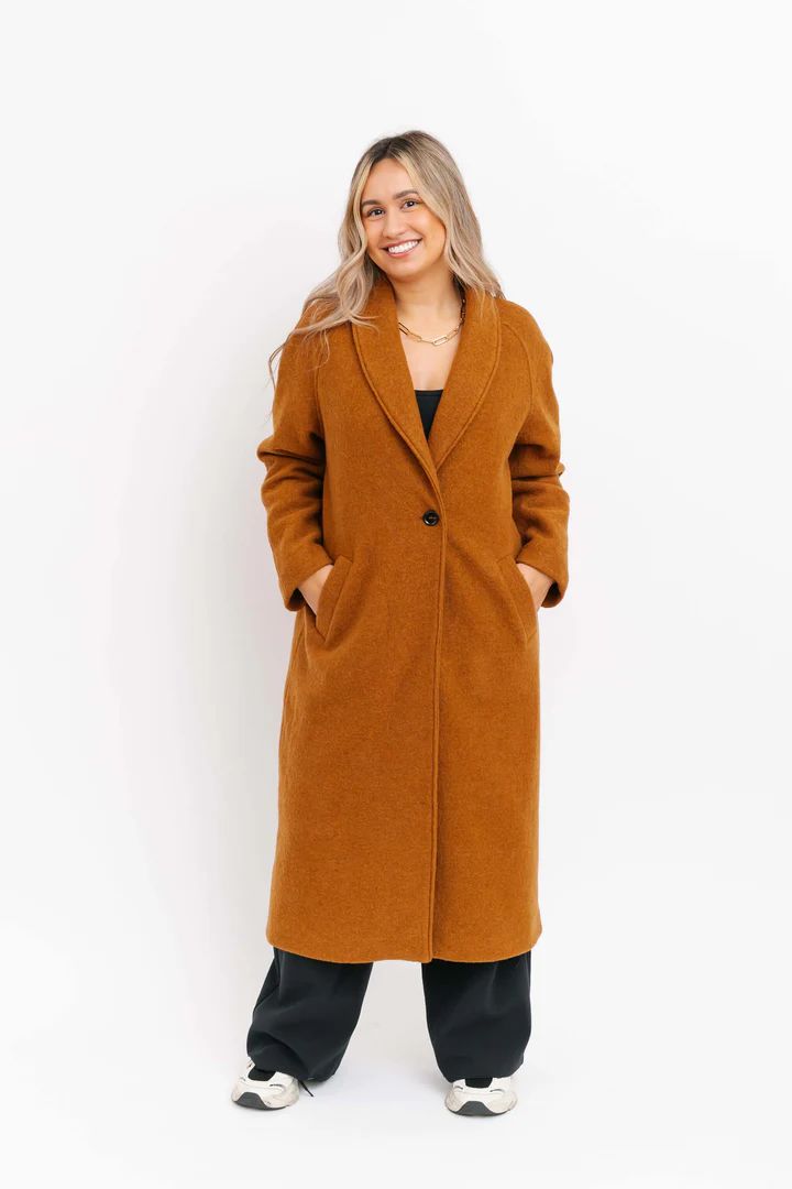 Emory Long Coat in Caramel Brown | SMASH+TESS CA