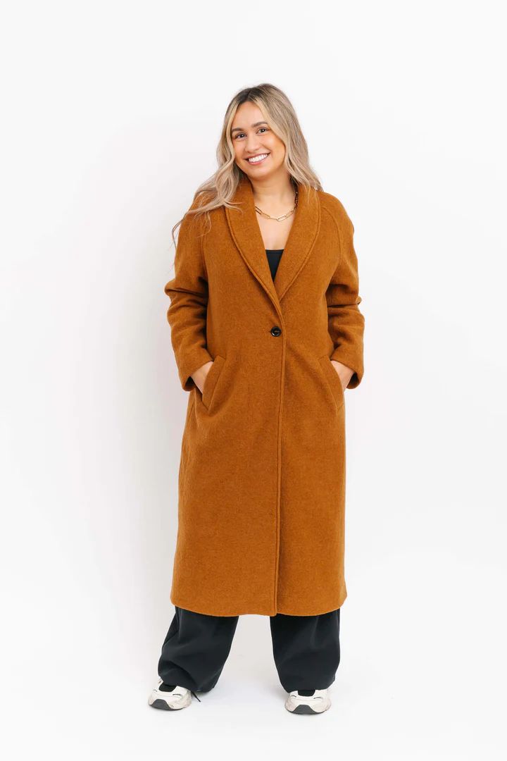 Emory Long Coat in Caramel Brown | SMASH+TESS CA
