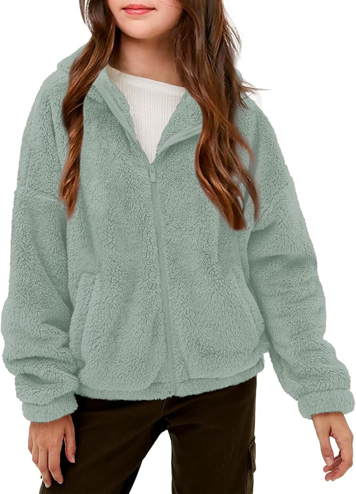 Haloumoning Girls' Outerwear Jackets Kids Soft Fleece Zip up Hoodie with Pockets 5-14 years | Amazon (US)
