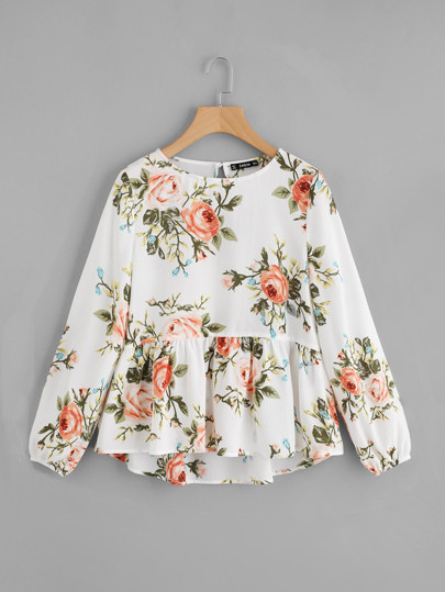 Ruffle Dip Hem Smock Top | SHEIN