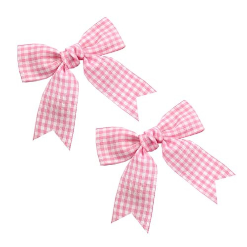 JOYFUNFABU 2PCS Gingham Hair Bows for Girls, 3 Inch Pink and White Plaid Bow Clips, Non-Slip Handmade Ribbon Hair Accessories for Toddlers Kids and Teens, Perfect for School & Holiday Outfits | Amazon (US)
