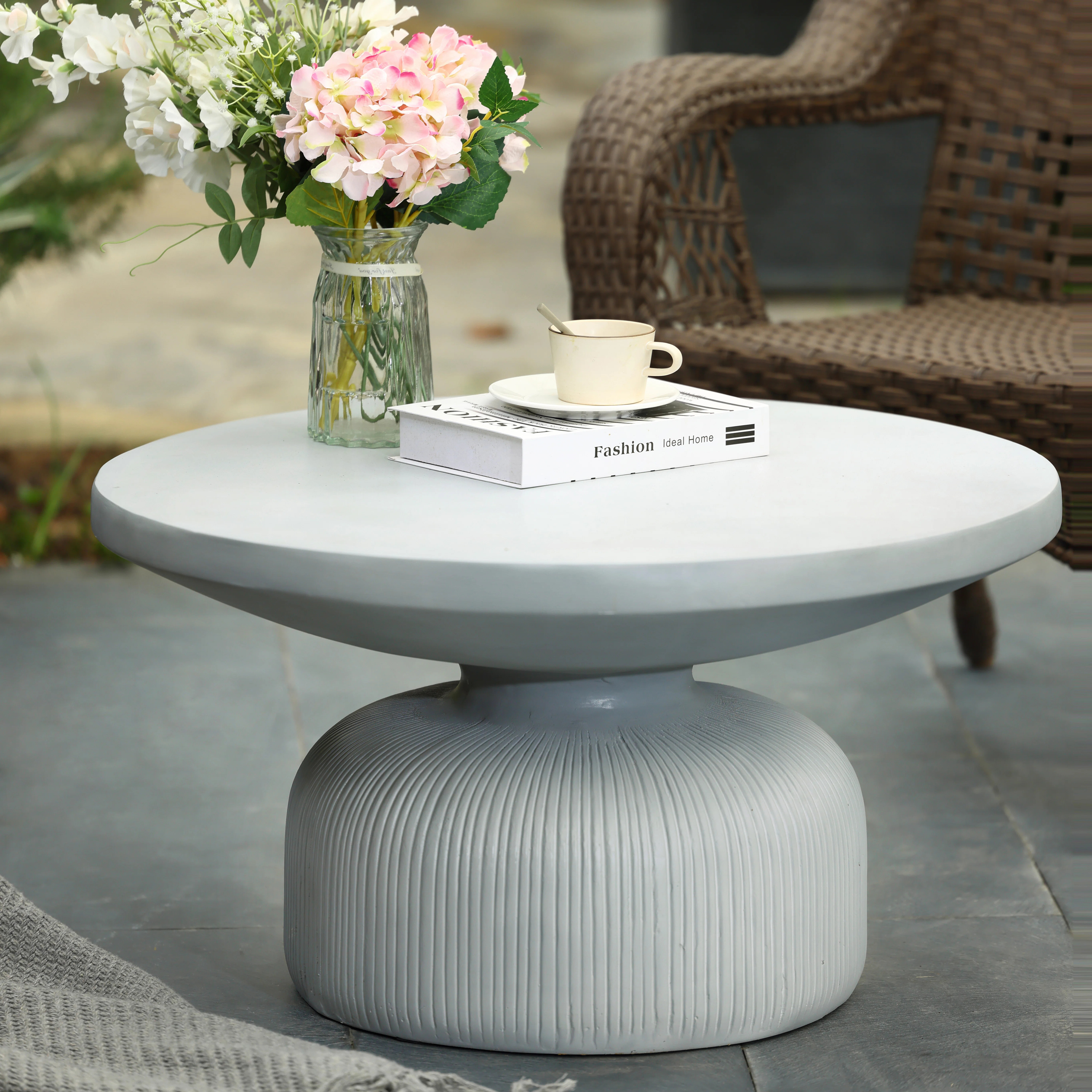 Langley Street Kellam Concrete Outdoor Round Coffee Table, Accent Table for Outdoor Patio, Housew... | Wayfair North America