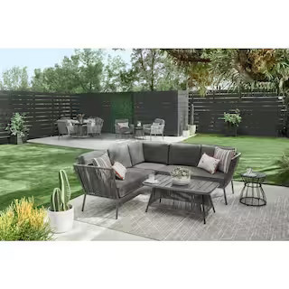 Tolston 3-Piece Wicker Outdoor Patio Sectional Set with Charcoal Cushions | The Home Depot