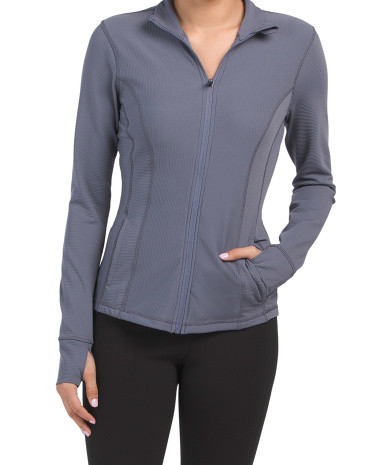 Interlink Ribbed Princess Seam Funnel Neck Performance Jacket | TJ Maxx