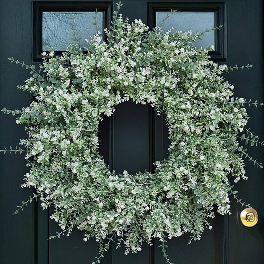 26'' Large Eucalyptus Wreath for Front Door, Porch- Artificial Eucalyptus and Lavender with Babys... | Amazon (US)