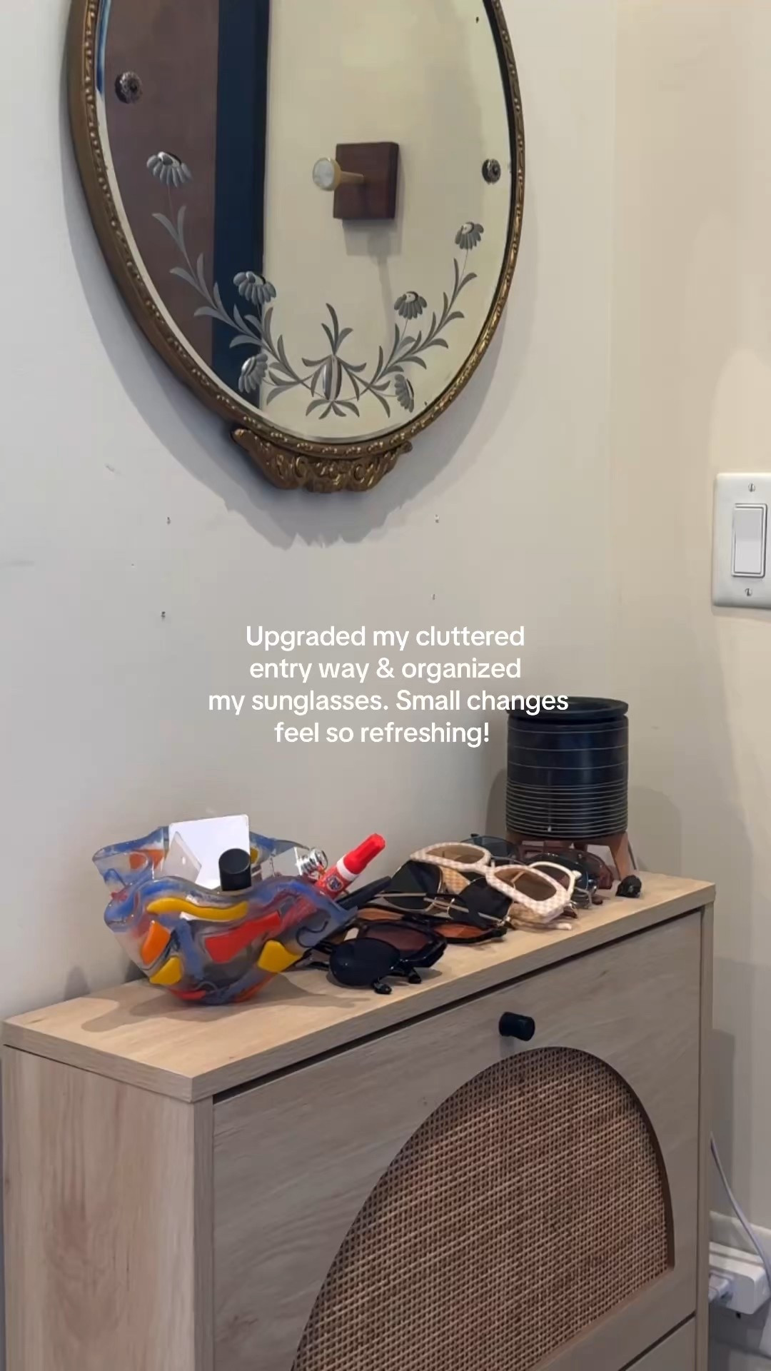 Amazon entryway must haves. Sunglass organization, shoe organizer, and mushroom lamp! 