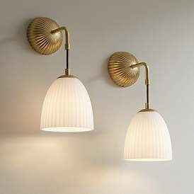 Comfrey 15" High Warm Brass and Glass Wall Sconce Set of 2 | Lamps Plus