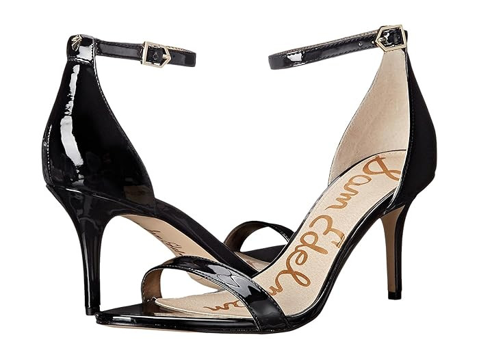 Sam Edelman Patti Ankle Strap Heeled Sandal (Black Patent) High Heels | Zappos