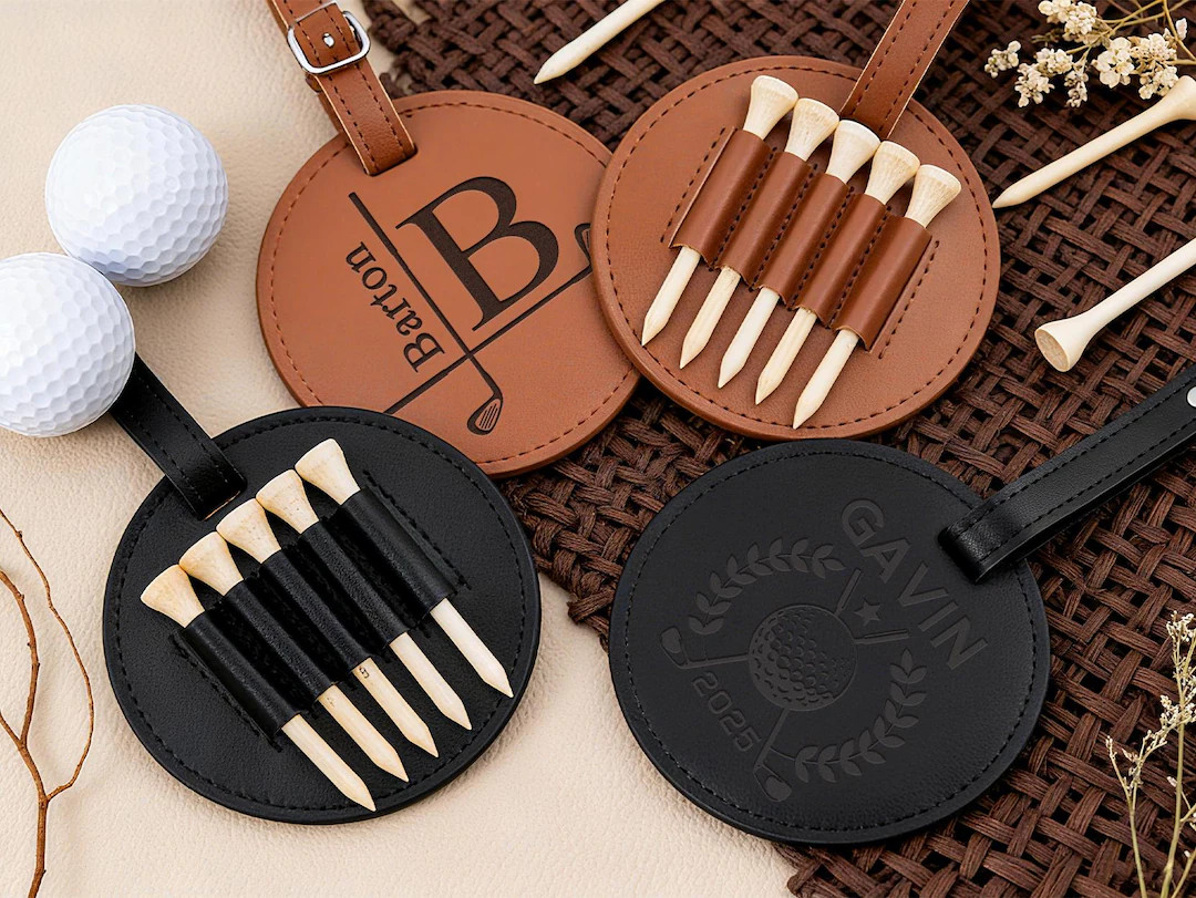 Personalized Leather Golf Bag Tag With Tees: Engraved Golf Gift - Etsy | Etsy (US)