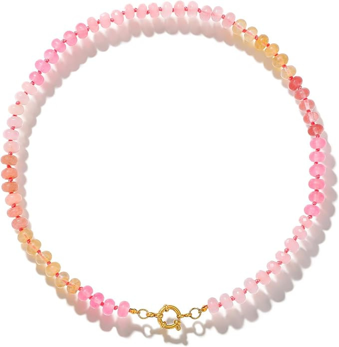 LALAPPLE Colorful Beaded Gemstone Necklace for Women, Boho Rainbow Bead Choker with Natural Stone... | Amazon (US)