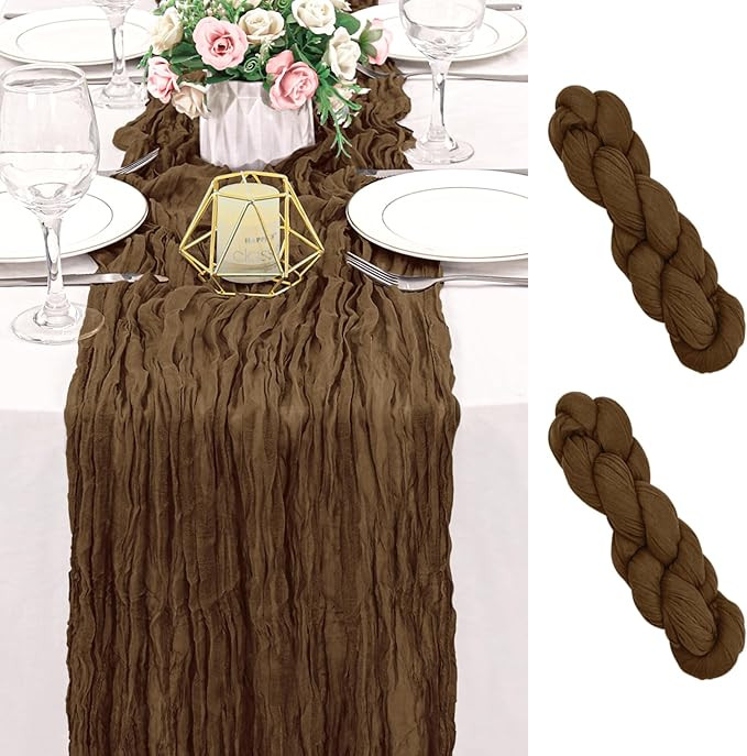 2 Pack 120 Inch Brown Cheesecloth Table Runner Boho Rustic Gauze Sheer Romantic 10 FT Long Cheese... | Amazon (US)