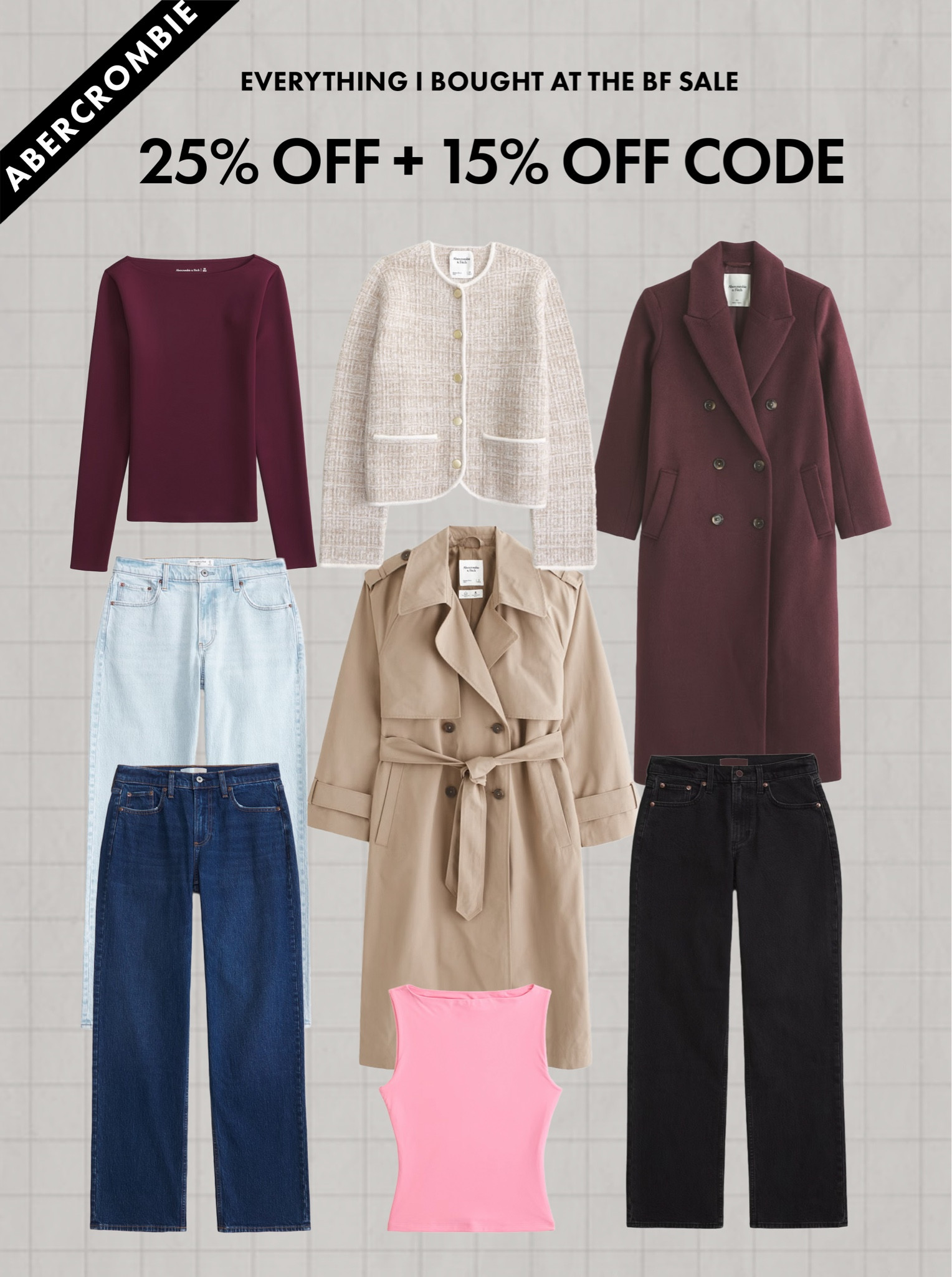 Scroll to shop everything I bought during Abercrombie’s Black Friday Sale! 25% off PLUS use CODE: AFCYBER for an extra 15% OFF!

#LTKSaleAlert #LTKStyleTip #LTKCyberWeek