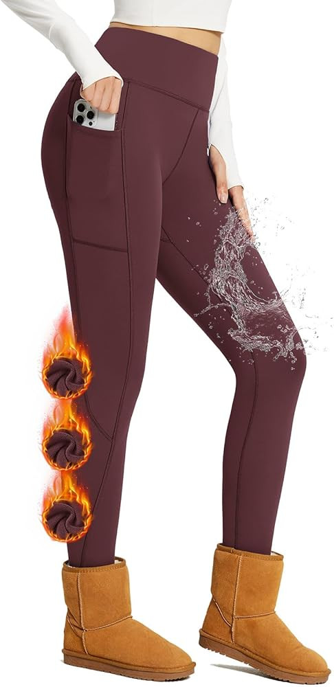 BALEAF Women's Thick Fleece Lined Leggings Water Resistant Zipper Pocket High Waisted Winter Snow... | Amazon (US)