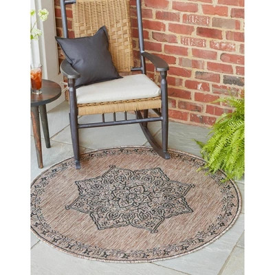 Unique Loom Outdoor Traditional Collection Area Rug - Antique (12'  Round Beige/Black) | Target