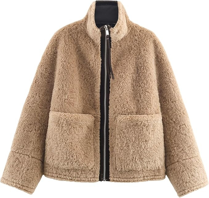 Chevara Women’s Double Faced Fleece Jacket Long Sleeve Zip Up Fleece Jacket Reversible Coats | Amazon (US)