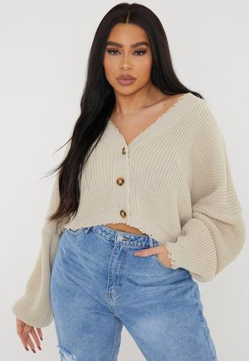 Plus Size Stone Distressed Knit Cardigan | Missguided (US & CA)