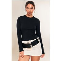 Black Cotton Crew Neck Long Sleeve Bodysuit | PrettyLittleThing US