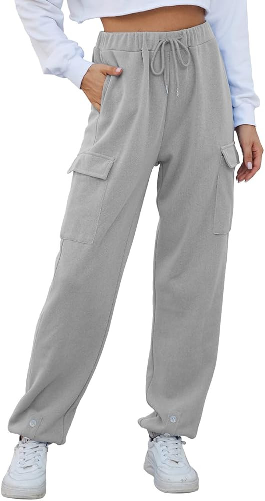 Women Cinch Bottom Cargo Sweatpants Casual Baggy High Waisted Wide Leg Joggers Pants Trousers wit... | Amazon (US)