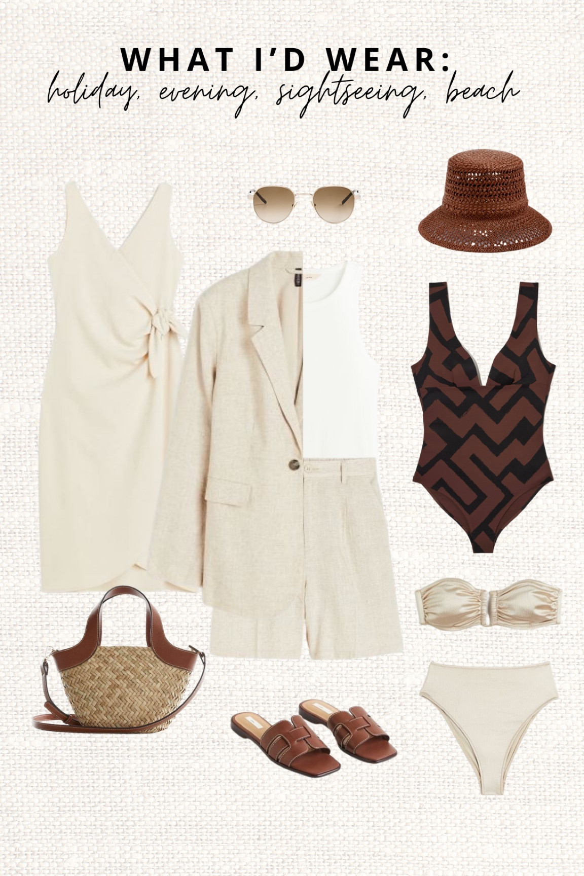 Multifunctional outfit ideas. I love suggesting a mix of items which always look good so you don’t have to spend hrs in front of the mirror fitting them on. Last year the brown sandals + brown bag from Mango were sold out so fast (other version but looks similar). I’ve already ordered mine! I sized up on the flats since I’m in between sizes. Read the size guide/size reviews to pick the right size.

Leave a 🖤 to favorite this post and come back later to shop

#summer #holiday #swimsuit #bikini #spring #vacation #bermuda shorts #wrap dress 

#LTKFind #LTKSeasonal #LTKstyletip