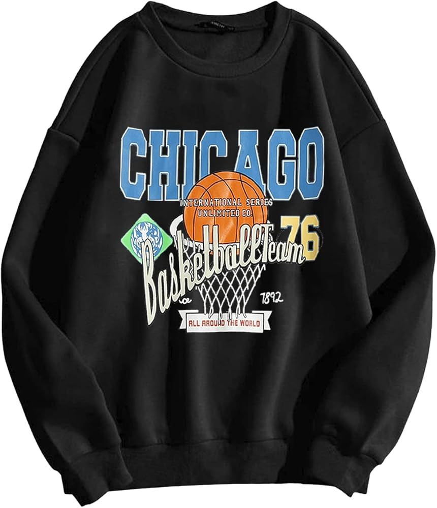 SheIn Women's Casual Long Sleeve Round Neck Slogan Graphic Pullover Sweatshirt | Amazon (US)