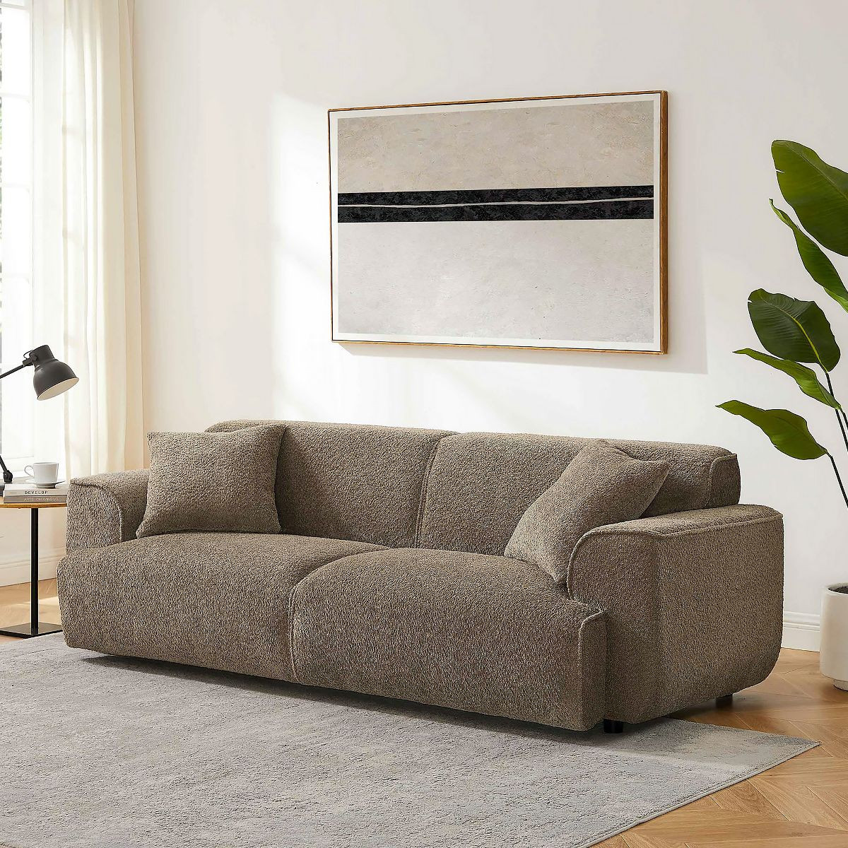 91" Modern Sofa Couch, Comfy Deep Seat Teddy Cloud Sofa, Upholstered 3-Seater Boucle Couch, Overs... | Target
