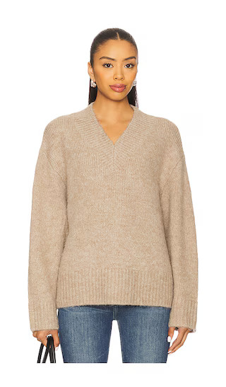 Talia Chunky V-Neck Long Sleeve Sweater in Taupe | Revolve Clothing (Global)