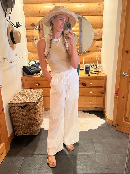 Mother’s Day @ the L A K E !! Everything is Target except my hat, a good vintage store find (it’s a Scala hat)
Wearing a small in the tank & linen pants! 
I bought the linen pants & sandals last summer, 2023, but linked the 2024 versions! 

#LTKFindsUnder50 #LTKStyleTip