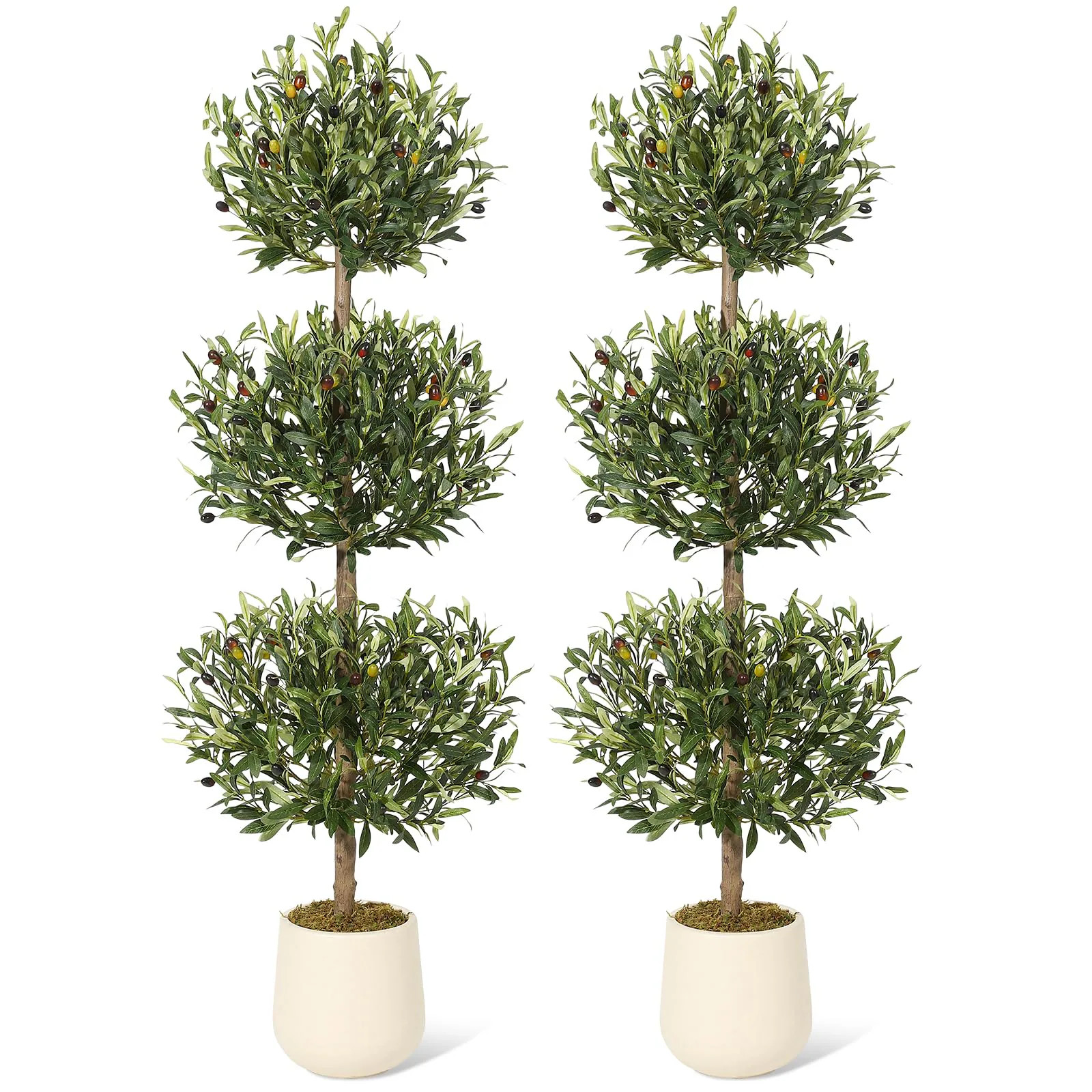 Garvee 2 PCS 5FT Faux Artificial Olive Topiary Ball Plant in White Pot Fake Plants for Indoor Display or Front Porch Decorations one_size in Brown | Lowe's