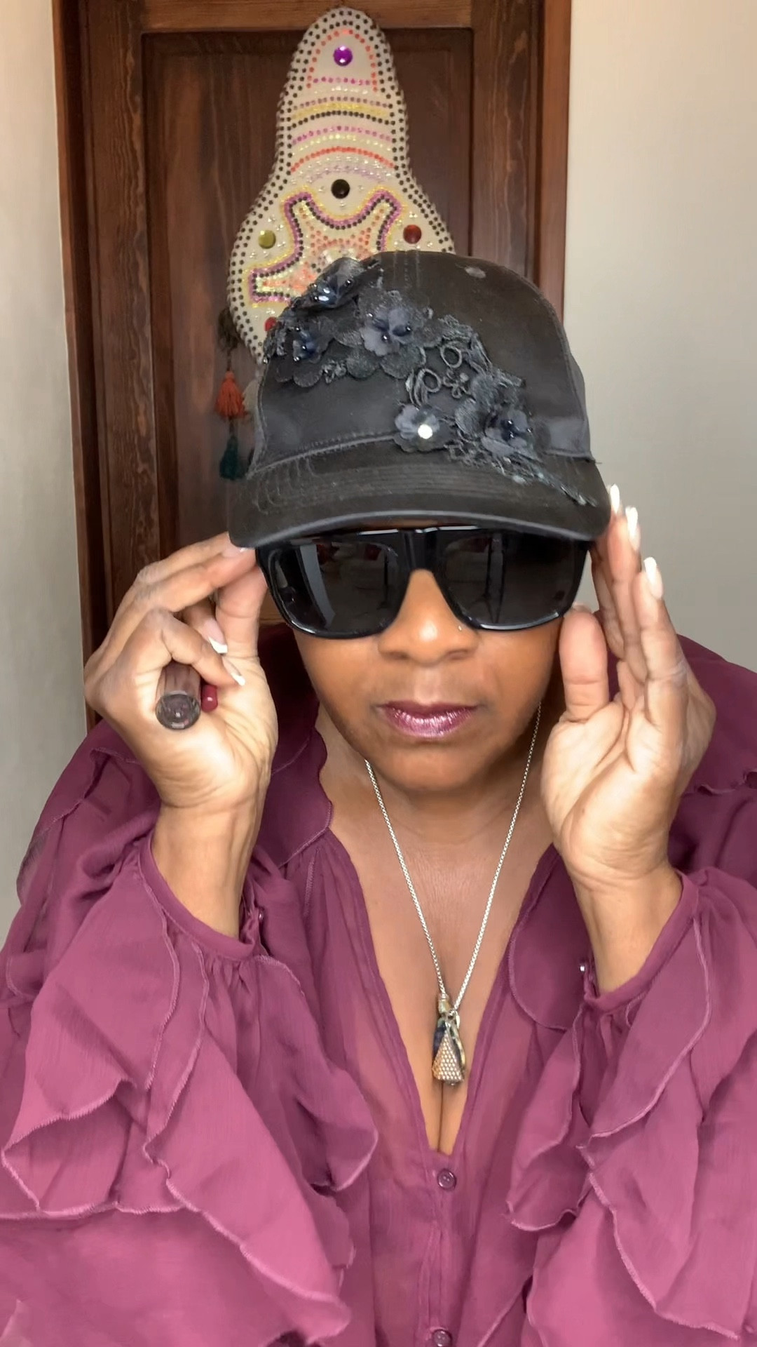 grwm for dinner & drinks! loving this mix of feminine and edgy with my zara ruffled blouse in burgundy—romantic and perfectly on-trend—paired with zara faux leather joggers (old but still a staple!) and prada lug sole chelsea boots for that effortless edge. finished it off with a satin floral baseball cap for a fun, unexpected touch. shop the look here! #ltkfashion #ltkover50 #grwmstyle #zarastyle #pradaboots #fashionover50

#LTKStyleTip #LTKOver40 #LTKFindsUnder50