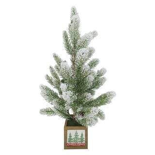 2ft. Unlit Flocked Artificial Christmas Tree with Potted Wood Box by Ashland® | Michaels Stores